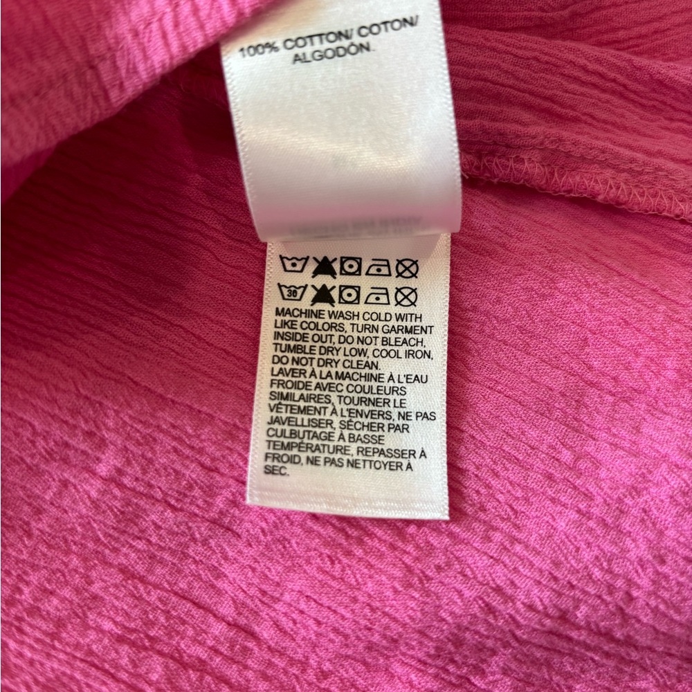 LUCKY BRAND Size Medium Pink Cotton Gauze Flutter Sleeve V-Neck Blouse Top Sz M - Picture 5 of 9